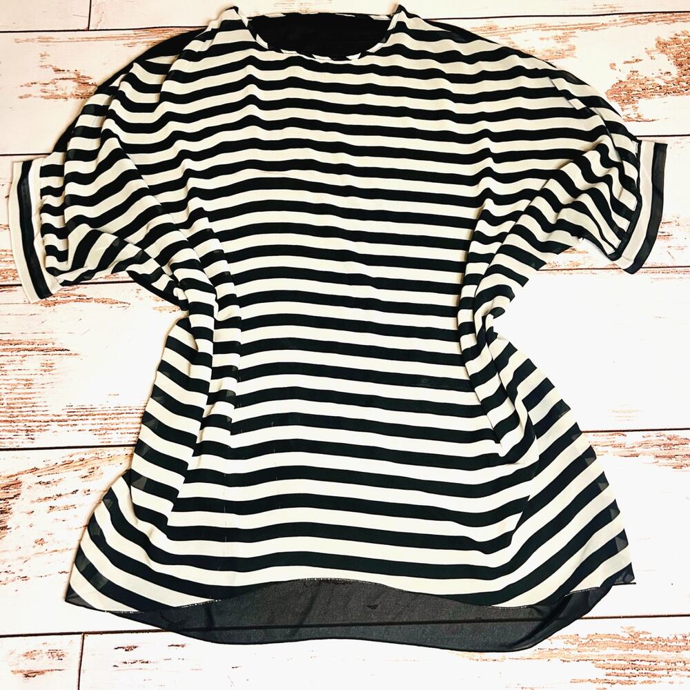 ⚫⚪Black White Striped Sheer Cover Up OSFM Beach Vacation - Picture 8 of 12